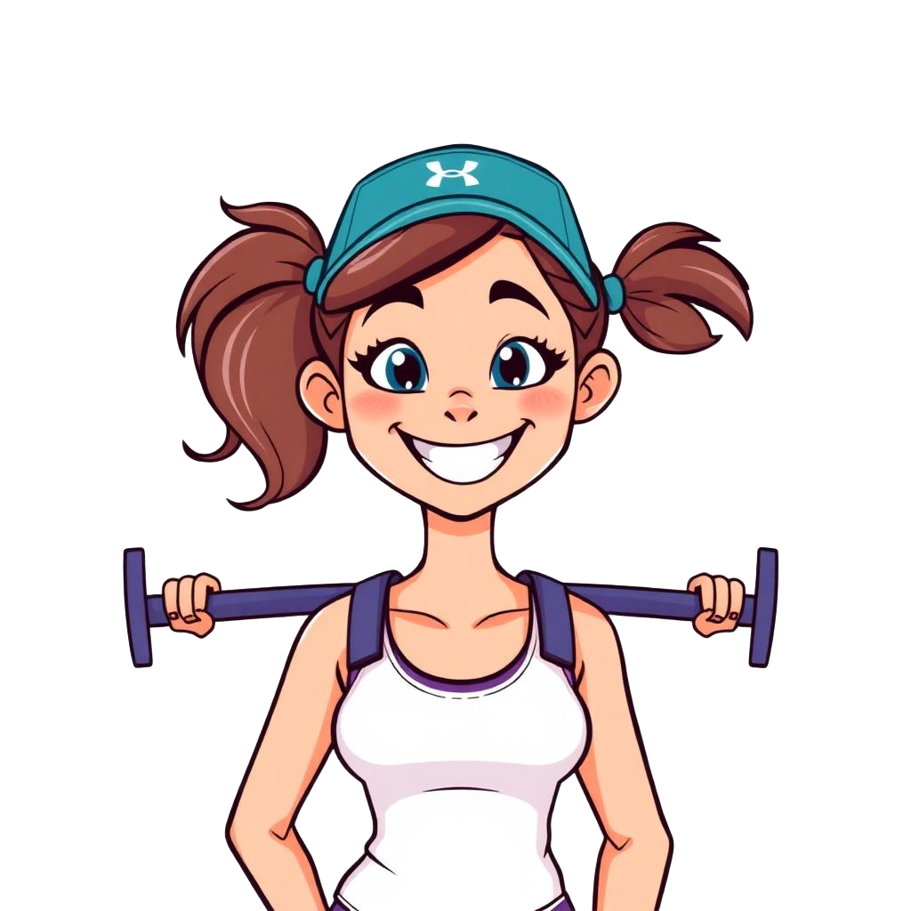 Cartoon energetic woman gym owner character